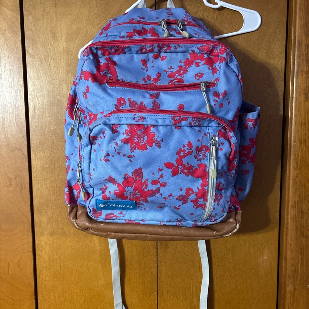 Columbia Blue and Red Floral Backpack
